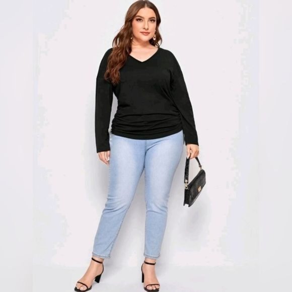 Lane Bryant Sweaters - Lane Bryant Women's Sweater Black Knit V-Neck Long Sleeve Top with side …